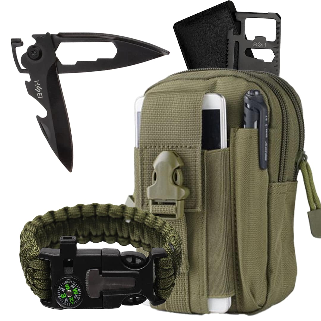 Zestaw Survivalowy – Saszetka + Nóż składany + Bransoletka + Multitool