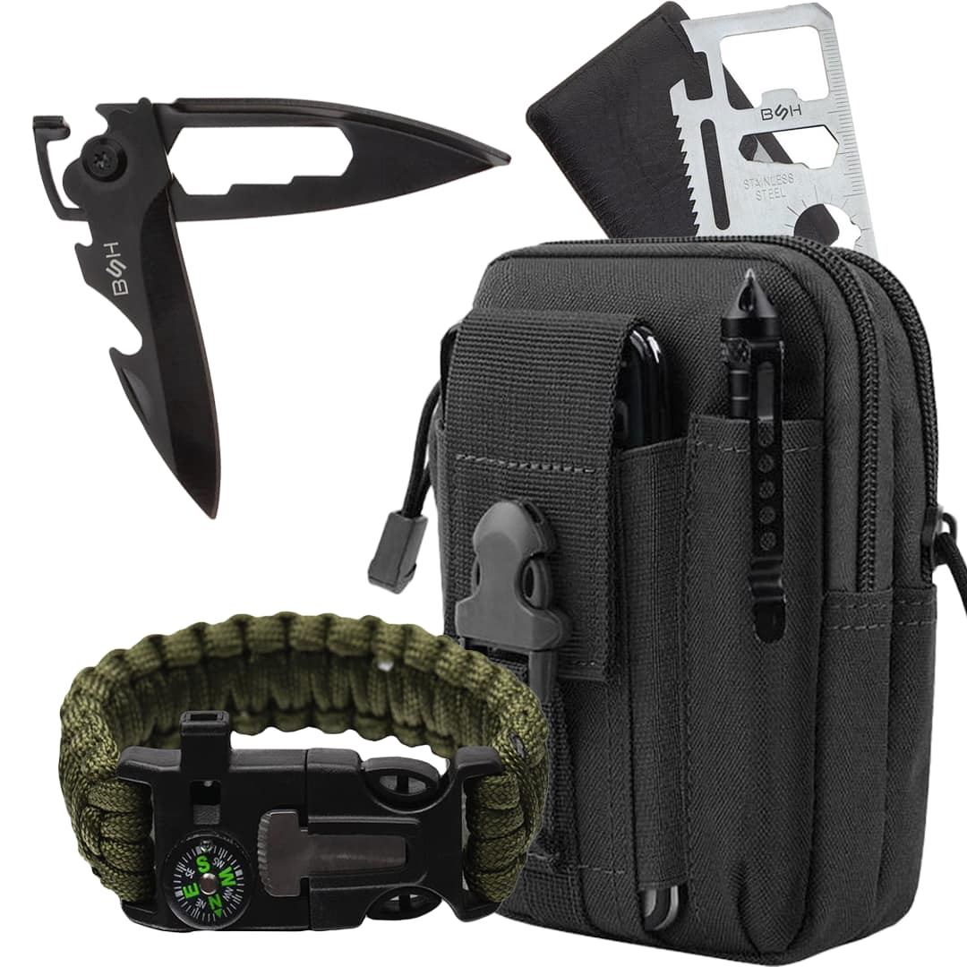 Zestaw Survivalowy – Saszetka + Nóż składany + Bransoletka + Multitool