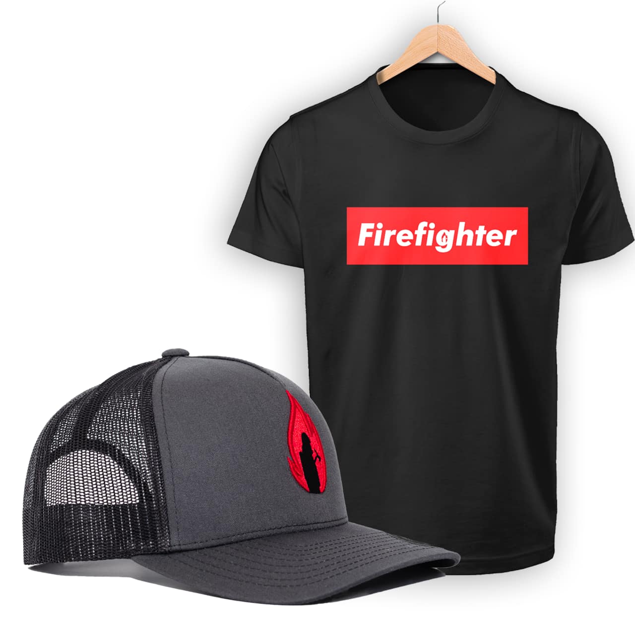 Zestaw koszulka strażacka Firefighter Redtag z czapką truckerką