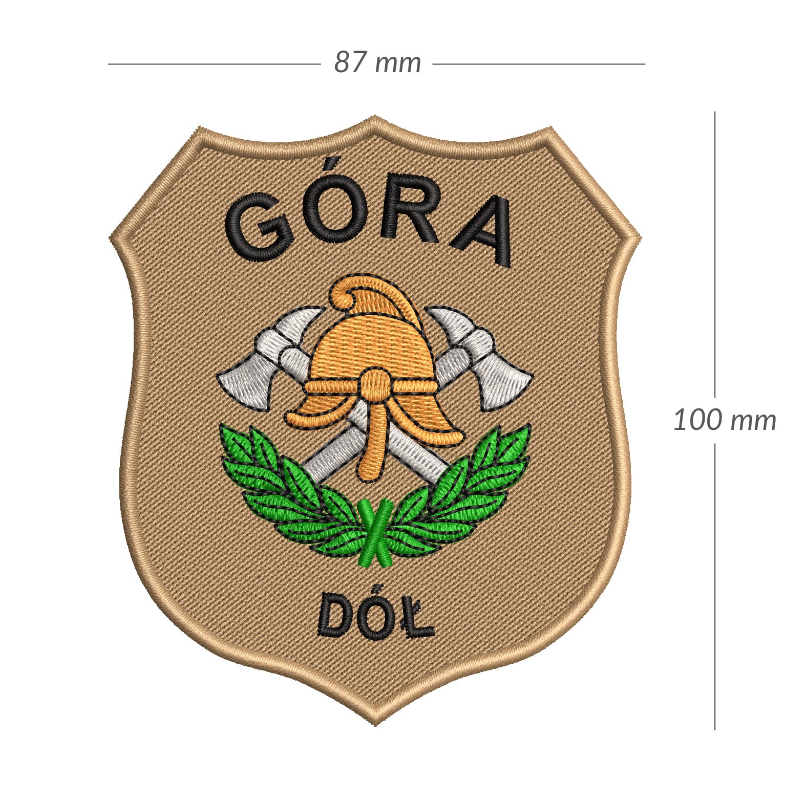 7bec7aee9d2626066a01d82f95556c4a.jpg Naszywka OSP toporki emblemat haftowany PIASKOWA
