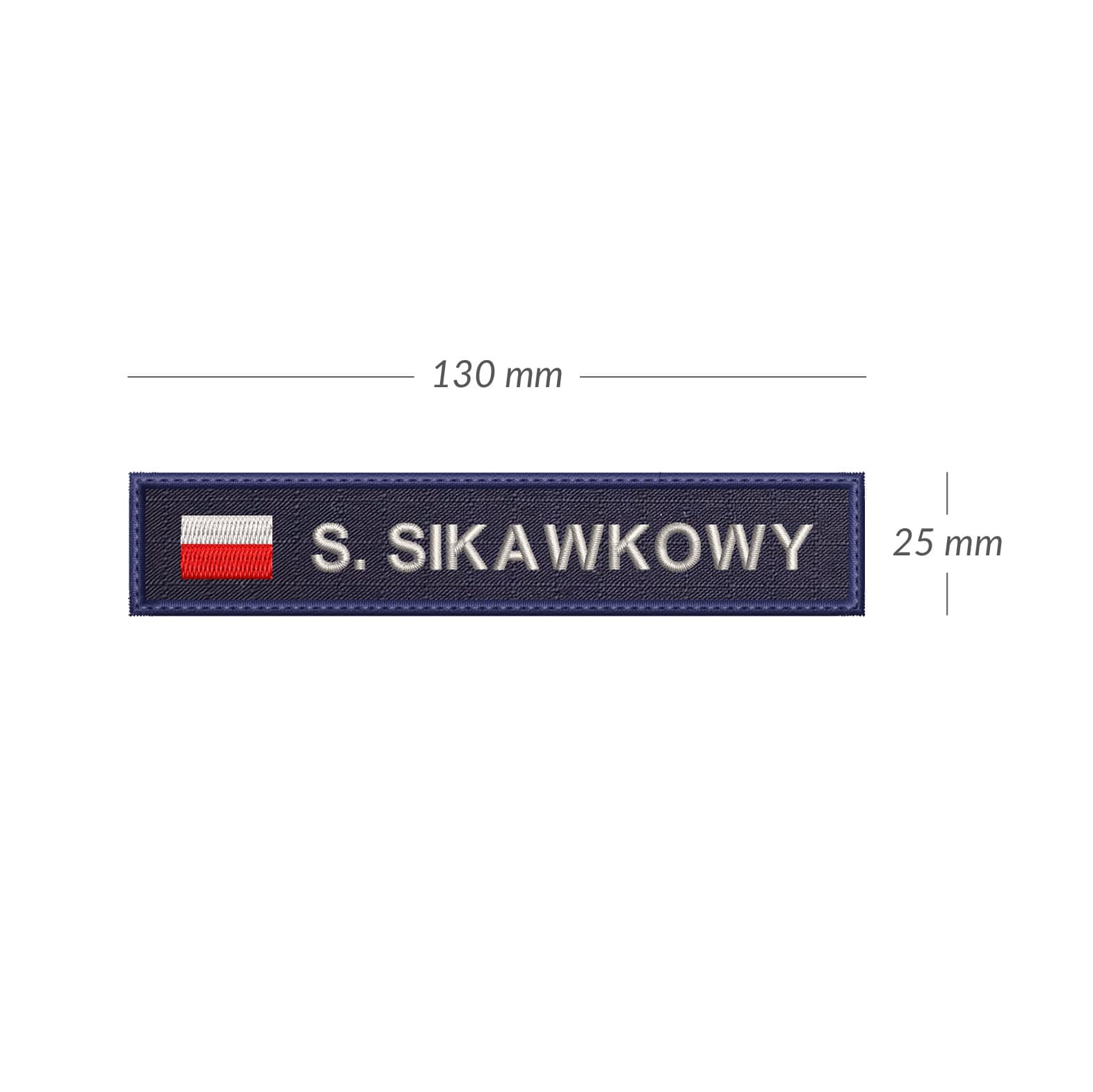 wymiary-new Imiennik Policyjny z FLAGĄ Nazwisko POLICJA identyfikator HAFTOWANY GRANATOWY