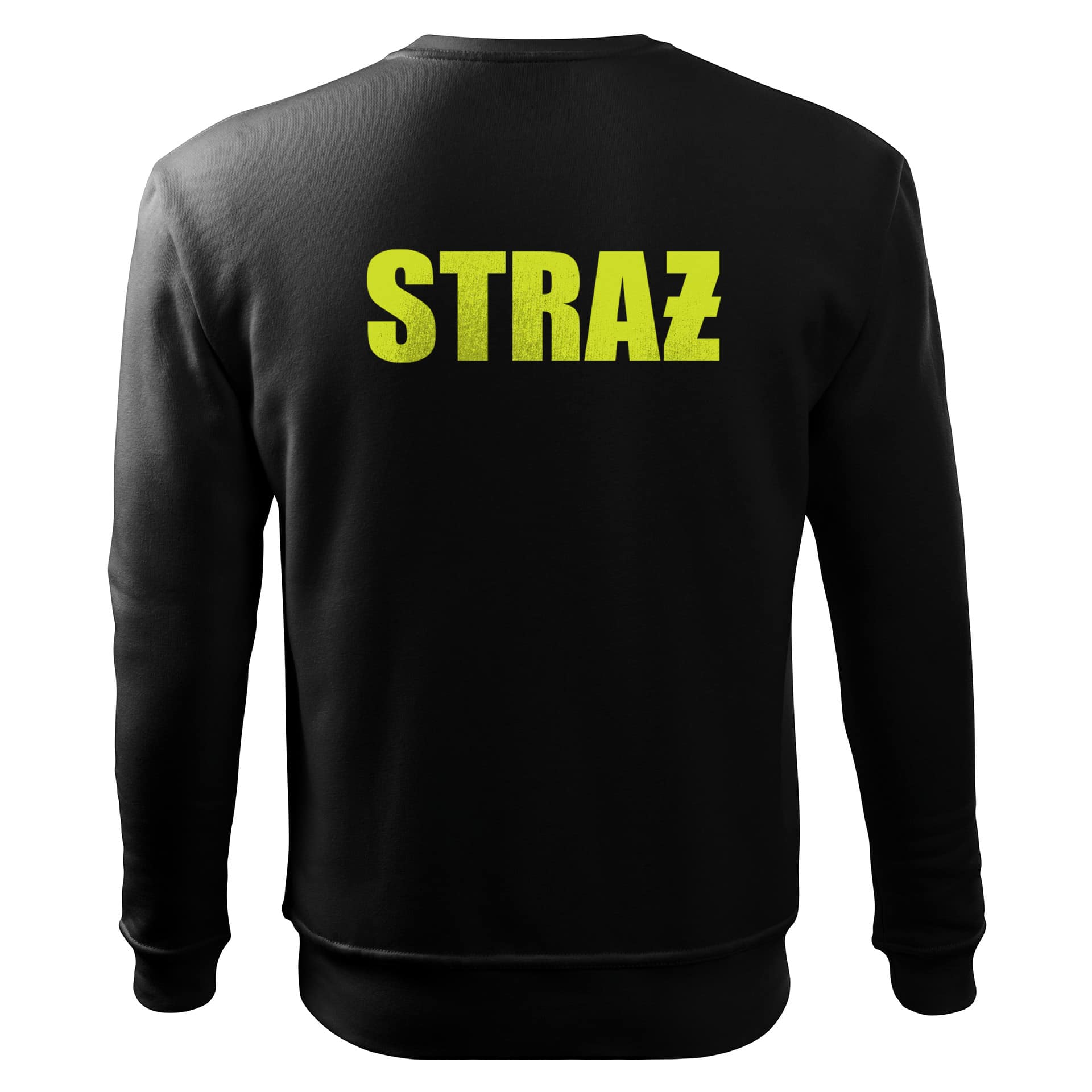 Bluza strażacka czarna z żółto-zielonym fluo napisem STRAŻ, bluza STRAŻ OSP PSP