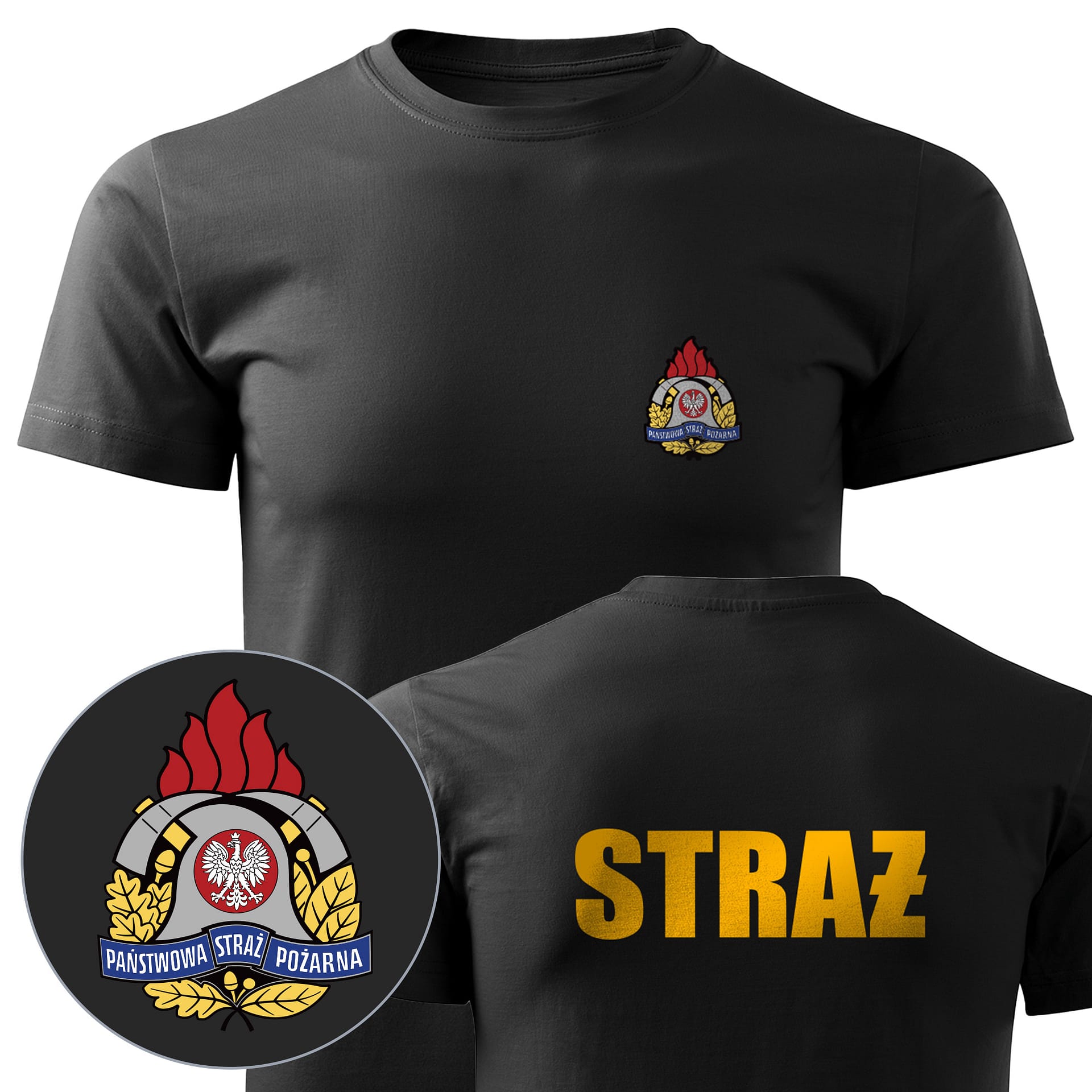 KOSZULKA STRAŻ PSP PAŃSTWOWA STRAŻ POŻARNA ODBLASKOWY NAPIS LOGO PSP