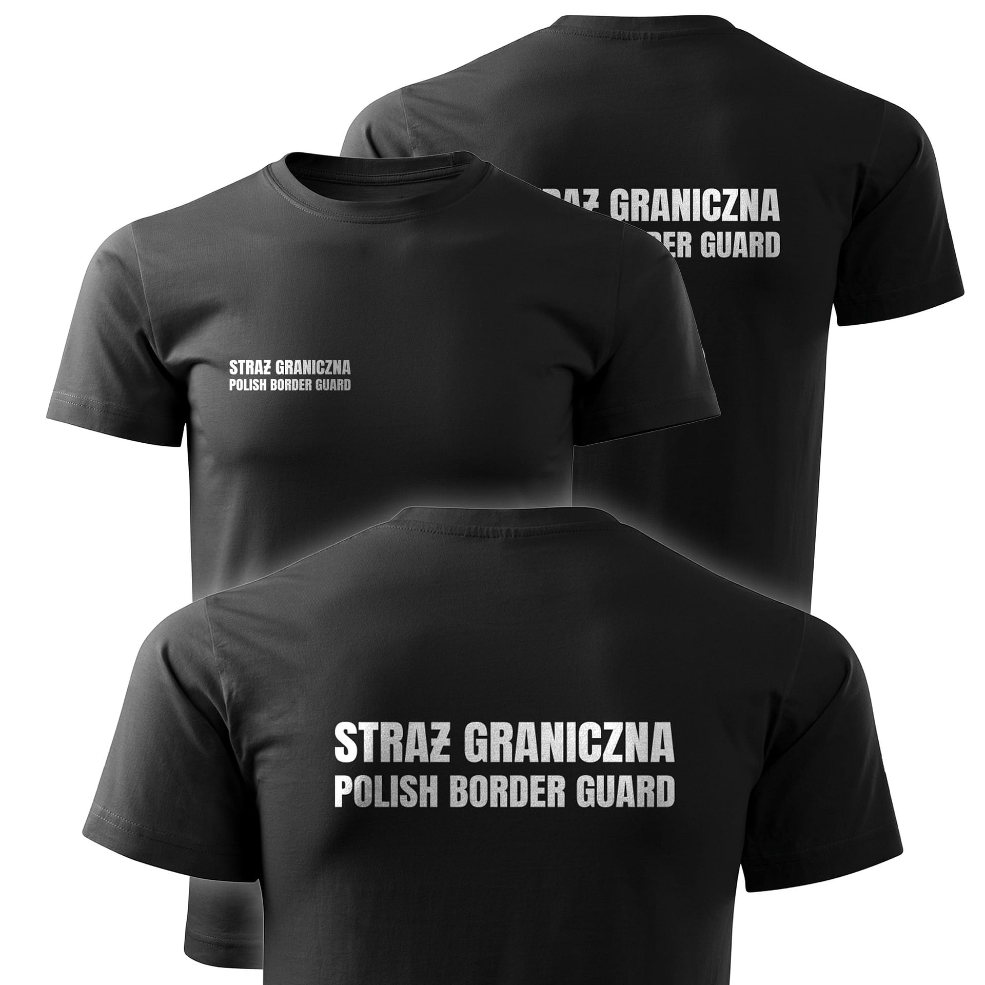 Koszulka STRAŻ GRANICZNA CZARNA POLISH BORDER GUARD BIAŁY NAPIS XS