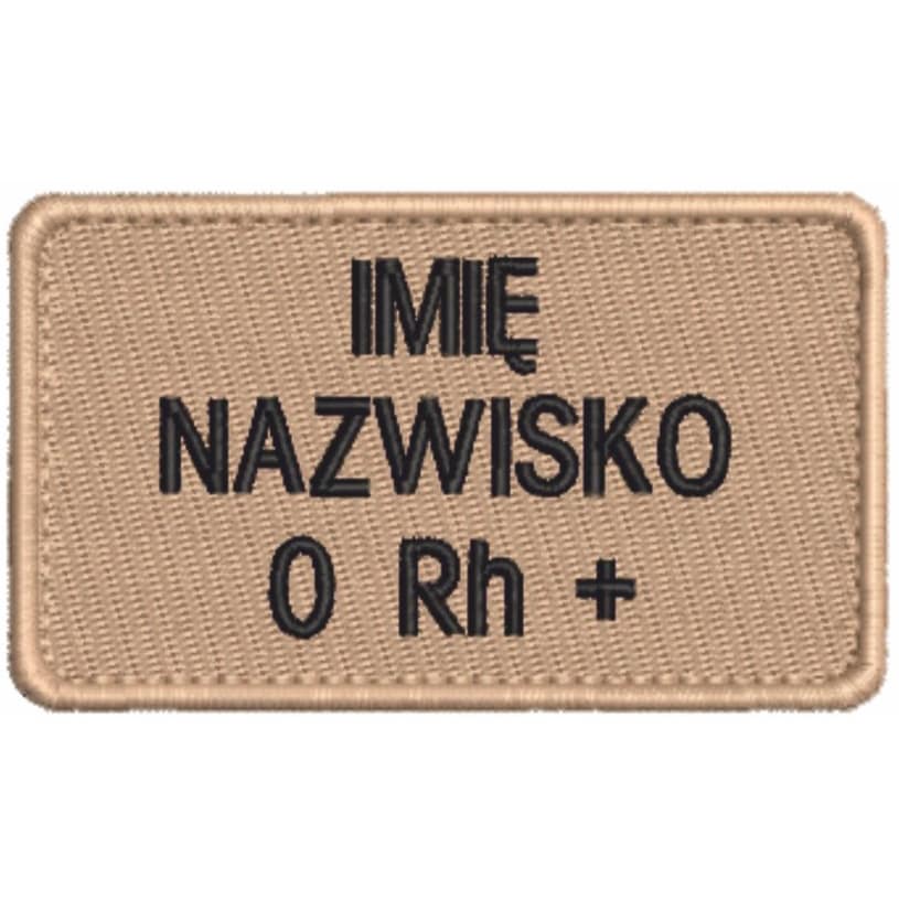 Imiennik piaskowy haftowany z grupą krwi 85×50 mm
