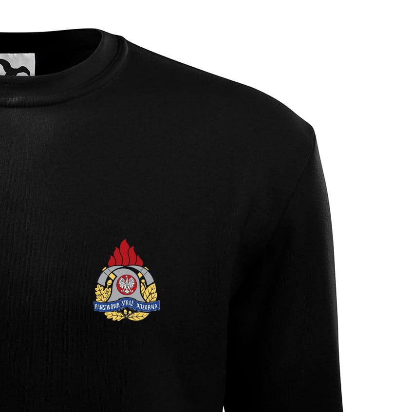 Bluza strażacka z logo PSP na piersi i napisem STRAŻ na plecach. Bluza strażacka z logo PSP na piersi i napisem STRAŻ na plecach.